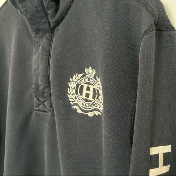 Tommy Hilfiger Sweater Pullover Mens Medium Black 1/4 Zip Snap Button Mock Neck - Picture 4 of 15